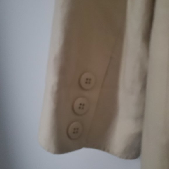 Vintage Linen Blazer Placket By English Designer Collared Neutral Pockets Preppy - Picture 11 of 11
